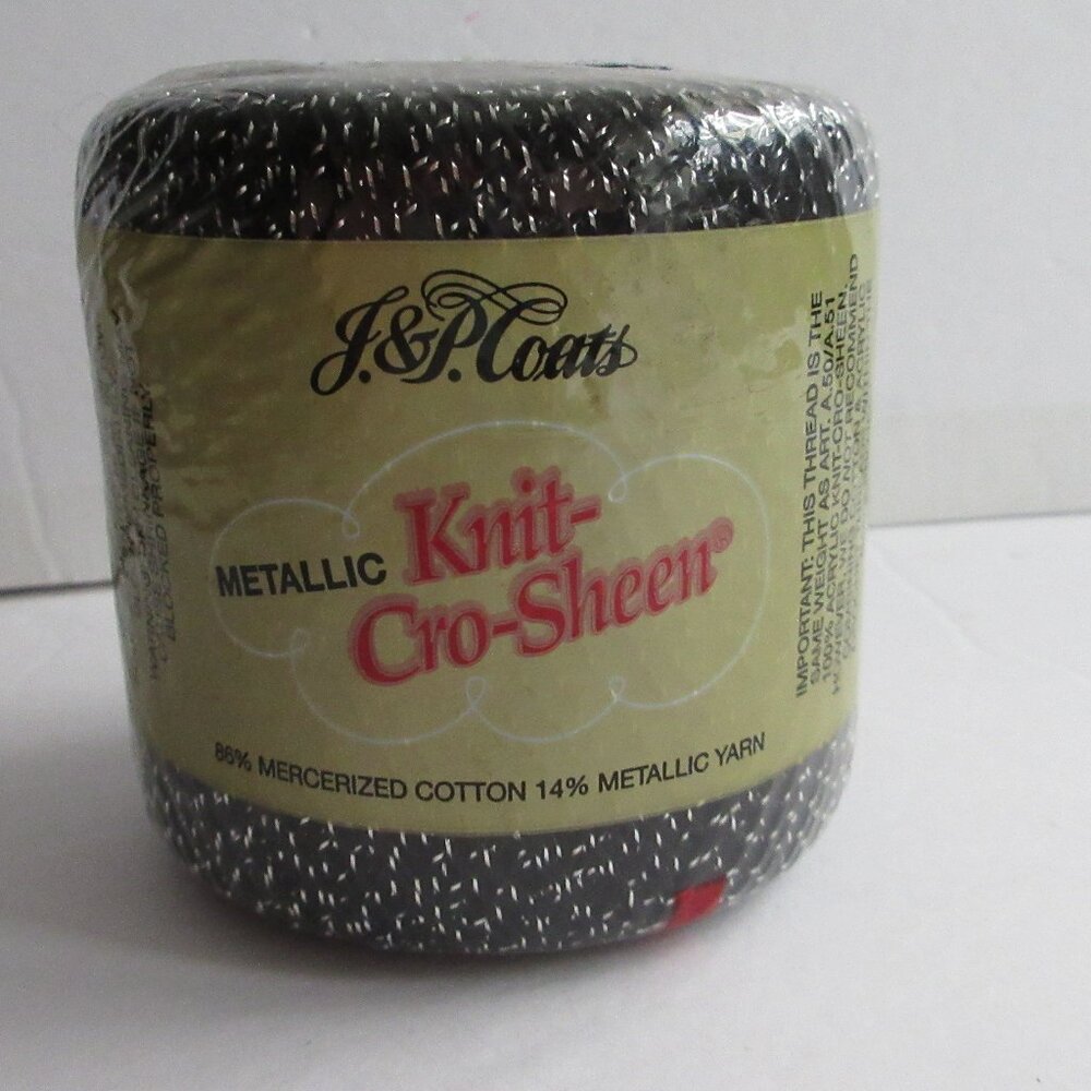 New sealed: J&P Coats KNIT-CRO-SHEEN 100% Mercerized Crochet Cotton Black/Silver